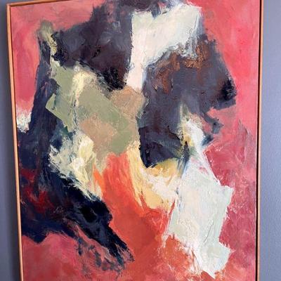 Lot 001-DR: Abstract Painting by Cardwell

Features: 
â€¢	Framed original abstract on canvas by Margaret Cardwell
â€¢	Sienna, black,...