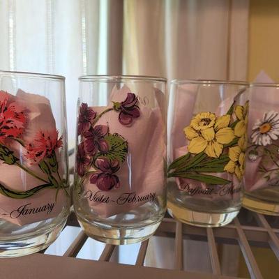 12 Month glasses with flowers of the month and descriptions 