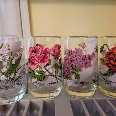 12 Month glasses with flowers of the month and descriptions 