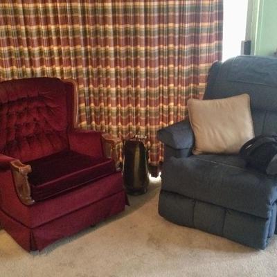 Lazy boy recliner, red swivel chair