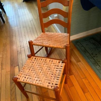 Vintage wicker ladder chair and foot stool