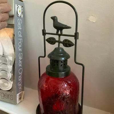 Vintage Cranberry Glass Candle Holder 