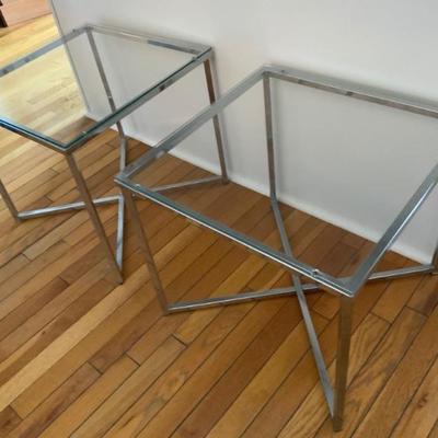 Cube chrome side table with glass - set of two 