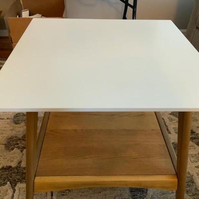 Mid Century Modern 48 inch White rectangle coffee table with solid wood base