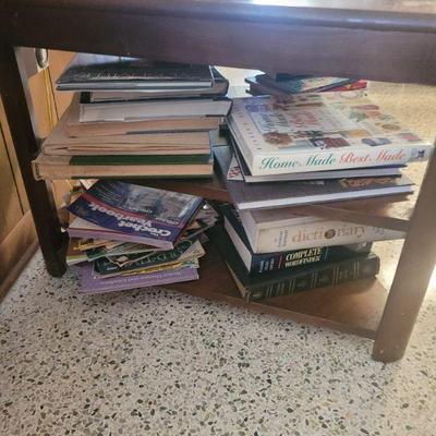 End table and some of the books