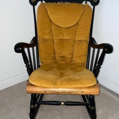 Vintage Black Lacquer Stencil Painted Rocking Chair