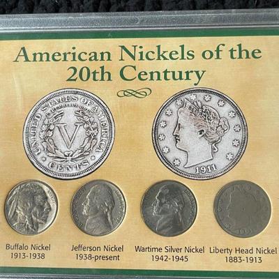 1937-Buffalo Nickel, 1945-Silver Jefferson, 1942-Jefferson, 1901-Liberty Head 