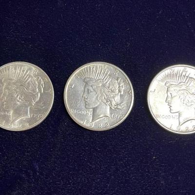 1922, 1922-S, 1922-D  Silver Peace Dollars