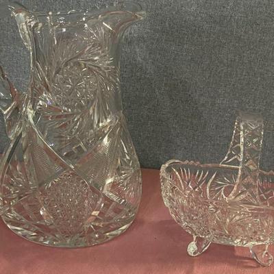 glass/crystal baskets, pitcher, 