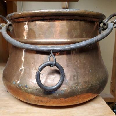 French Copper Cauldron with Wrought Iron Handles