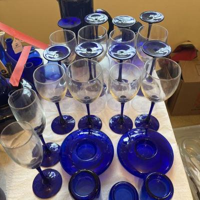 Candle holders, champagne flutes, wine glasses x16 , pitcher and vase 