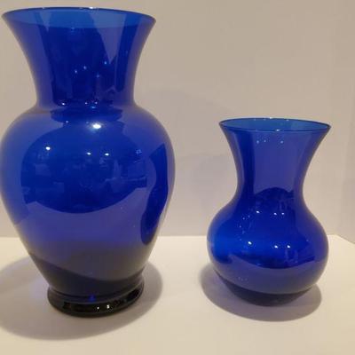 Indiana Cobalt Blue Blown Glass Vases - Vintage 