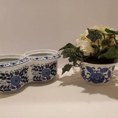 Blue/White Ceramic Planters (4