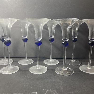 8 Amaris by Nachtman Clear Glass 8" Candle Holders with Cobalt Blue Detailing 