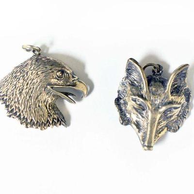2 Sterling Pendants - Eagle & Wolf