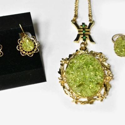Green Peridot Chip Jewelry Set