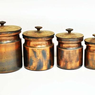 Copper Canister Set w/ Wooden Lids