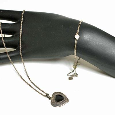 Sterling Necklace w/Heart Pendant & Heart Bracelet