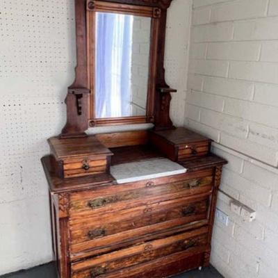 Antique Dresser with Marble Insert & Mirror