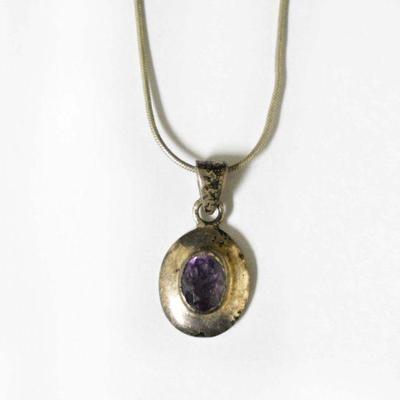 Sterling Necklace with Purple Stone Pendant