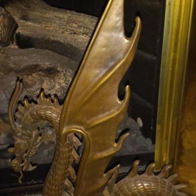 FAB gilded brass andirons DRAGONS
