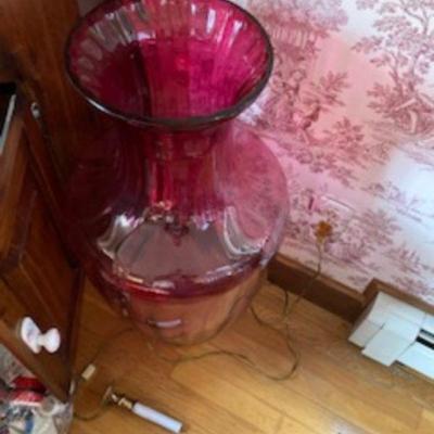 Cranberry glass floor vase