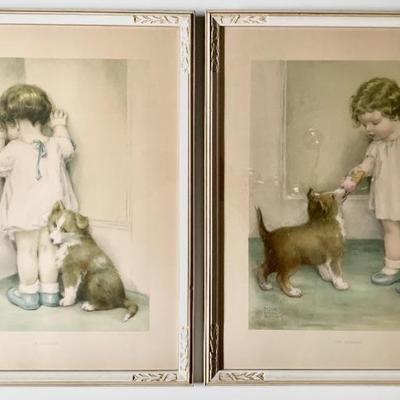 2 vintage Bessie Pease Gutmann prints, (In Disgrace, The Reward).