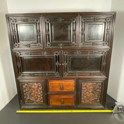 19th Century Chinese Carved Rosewood/Lacquer Small Cabinet