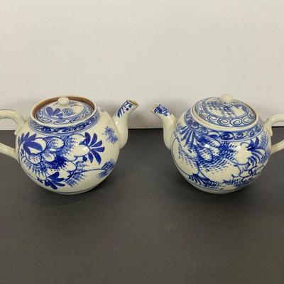Japanese White & Blue Porcelain Tea Pots
