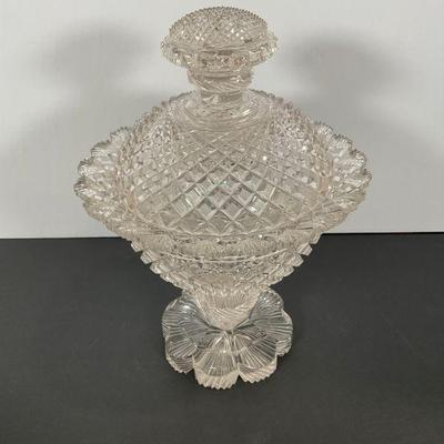 Early 19th C regency Cut Glass Covered Compote