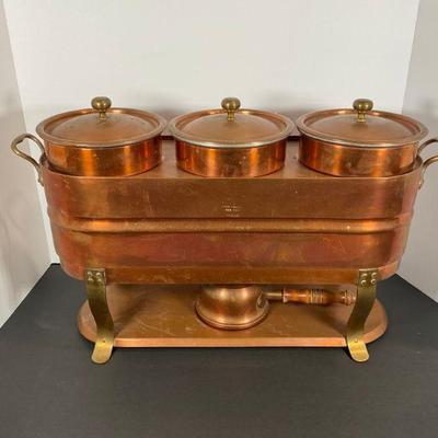 Copper Bazar Francais French 3 Compartment Chafing Dish