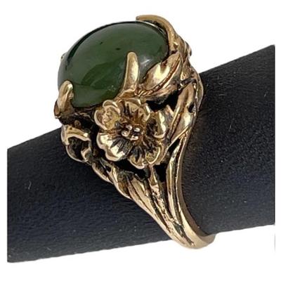 Heavy Gold Ring with Jade