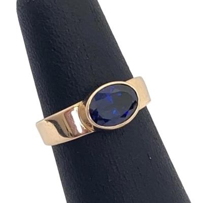 14K Gold Ring with Faceted Sapphire Stone (gem tested)