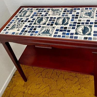 1960s "Delft" style mosaic end table