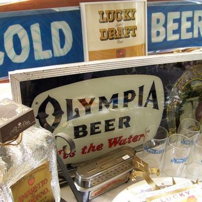 Lucky Draft and Olympia Beer Signs