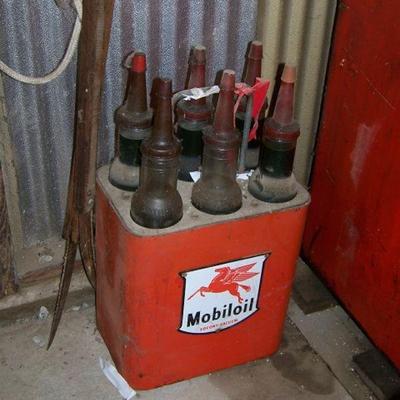 Mobile Oil Pegasus Oil Bottles and Carrier, Very Rare