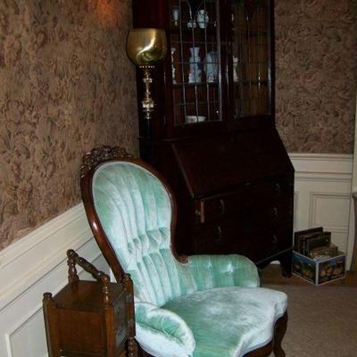 50's Repro Victorian Chair, Leaded Glass Secretary