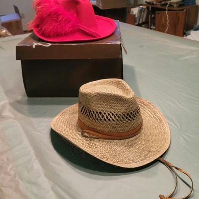 The Denver - Red hat and straw cowboy hat