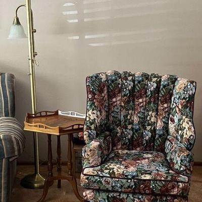 Floral chair, side table and  lamp