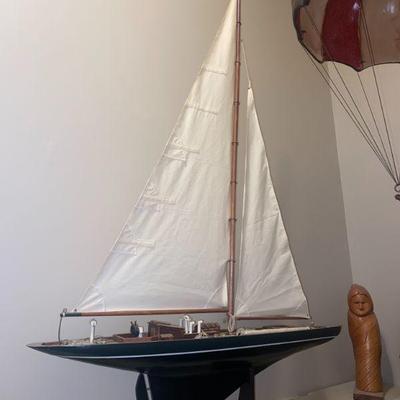 Model, Large Wood w/Cloth Sail, Sailboat.