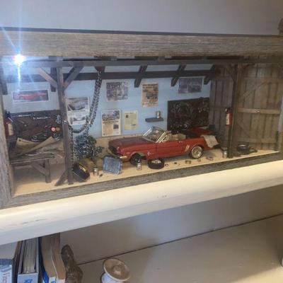 Model 3-D Service Garage with Ford Mustang Shadow Box