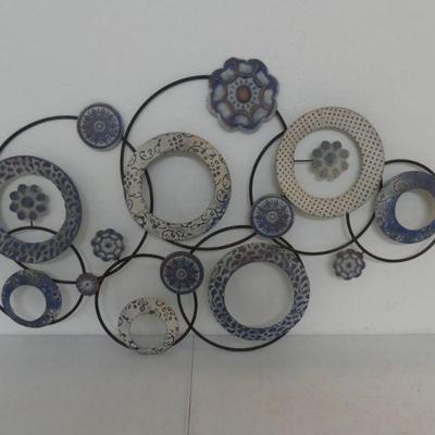 Boho Chic Hammered Painted Metal Circles & Flowers Wall Hanging - 40Â½