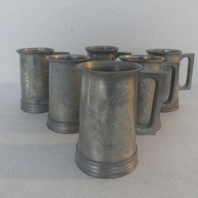 Antique 1920s Oriental Dragon Pewter Tankards