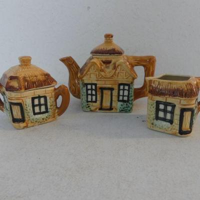 Vintage Ceramic Cottage Tea Set - Teapot, Covered Sugar Bowl & Creamer