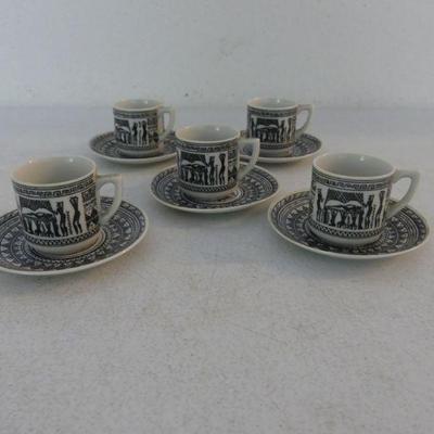 Vintage Robia Made in Greece 10 Piece Demitasse Set - 5 Cups, 5 Saucers