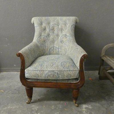 Althorp Armchair ON WHEELS - Light Blue/Yellow/Brown Paisley