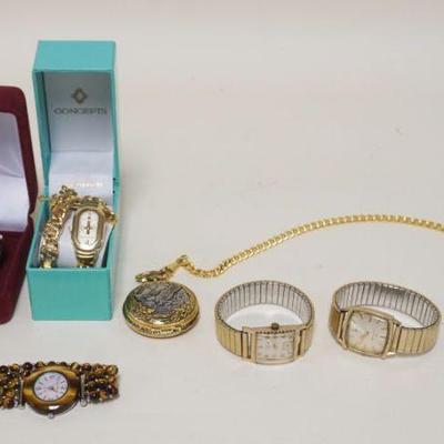 1281	LOT OF VINTAGE WATCHES INCLUDES WITTNAUR & ELGIN W/10K GOLD PLATE BEZEL, AS FOUND
