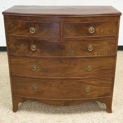 1083	ANTIQUE MAHOGANY BOW FRONT 5 DRAWER CHEST, APPROXIMATELY 42 IN X 21 IN X 42 IN HIGH
