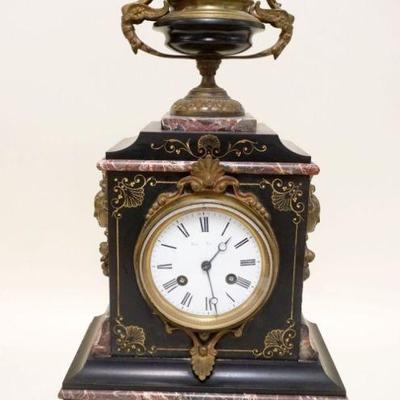 1205	VICTORIAN MARBLE CLOCK W/BRONZE CLAW FEET & GARNITURES, APPROXIMATELY 21 IN HIGH
