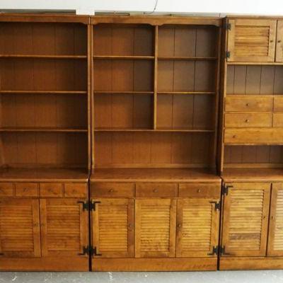 1143	ETHAN ALLEN 9 PIECE WALL UNIT, APPROXIMATELY 162 IN WIDE X 19 IN DEEP X 79 IN HIGH
